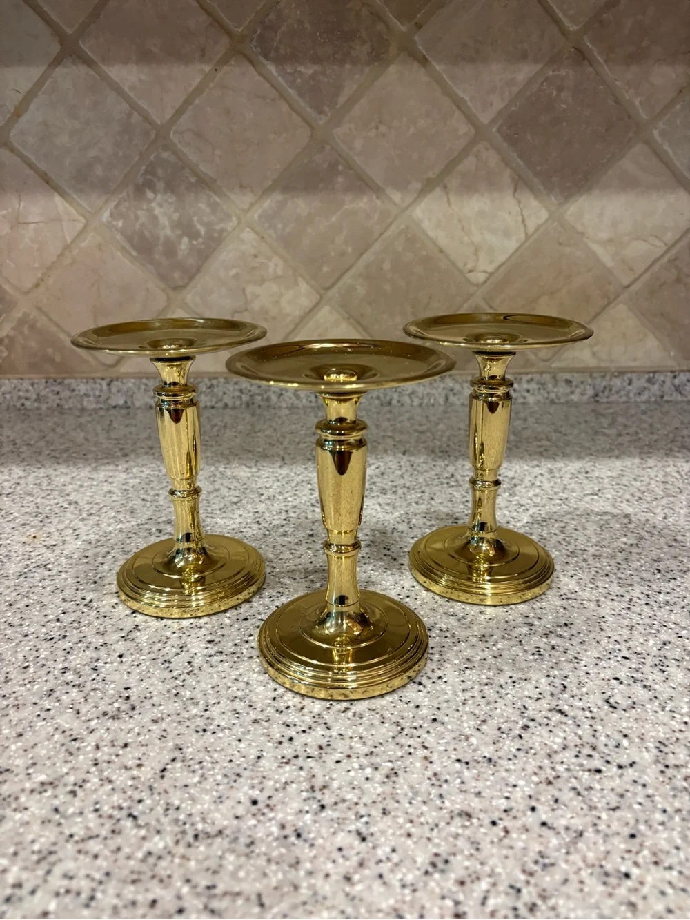 Polished brass pillar candle holder. Set Of 3